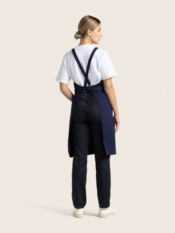 back binding bib apron, WALU, navy