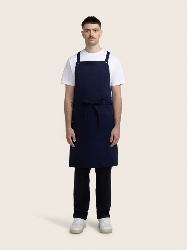 back binding bib apron, WALU, navy