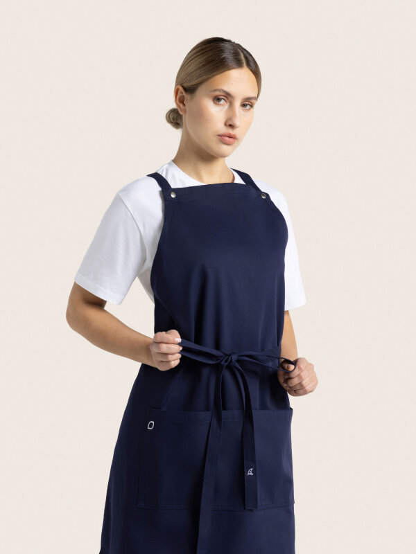 back binding bib apron, WALU, navy