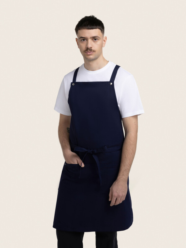 back binding bib apron, WALU, navy