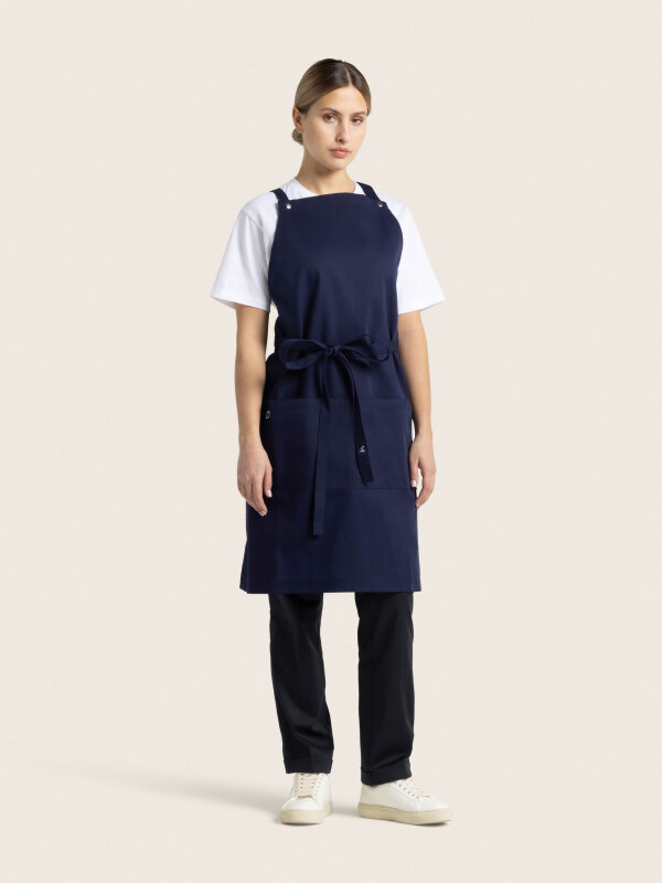 back binding bib apron, WALU, navy